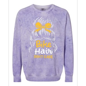 Bike Hair Don't Care Funny Motorcycle Biker Life Messy Plait Gift Colorblast Crewneck Sweatshirt