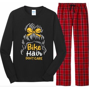 Bike Hair Don't Care Funny Motorcycle Biker Life Messy Plait Gift Long Sleeve Pajama Set