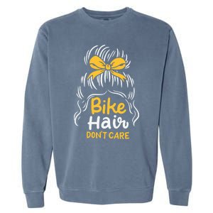 Bike Hair Don't Care Funny Motorcycle Biker Life Messy Plait Gift Garment-Dyed Sweatshirt