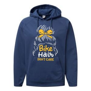 Bike Hair Don't Care Funny Motorcycle Biker Life Messy Plait Gift Performance Fleece Hoodie