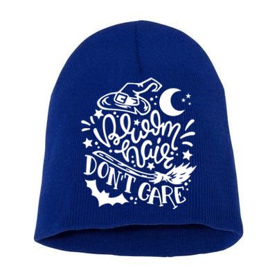 Broom Hair Dont Care Funny Witches Distressed Cool Gift Short Acrylic Beanie