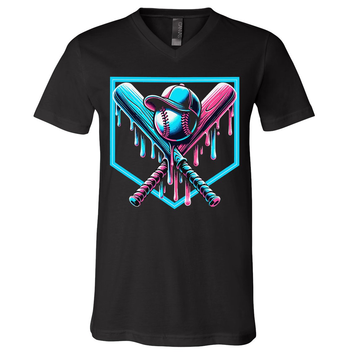 Baseball Home Drip  Baseball Bat Gift V-Neck T-Shirt