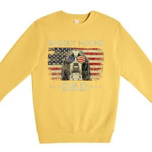 Basset Hound Dad Dog Lovers American Flag 4th Of July Premium Crewneck Sweatshirt