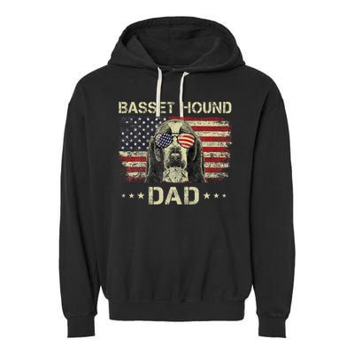 Basset Hound Dad Dog Lovers American Flag 4th Of July Garment-Dyed Fleece Hoodie