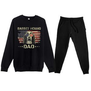 Basset Hound Dad Dog Lovers American Flag 4th Of July Premium Crewneck Sweatsuit Set