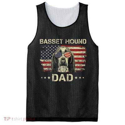 Basset Hound Dad Dog Lovers American Flag 4th Of July Mesh Reversible Basketball Jersey Tank