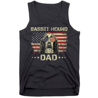 Basset Hound Dad Dog Lovers American Flag 4th Of July Tank Top