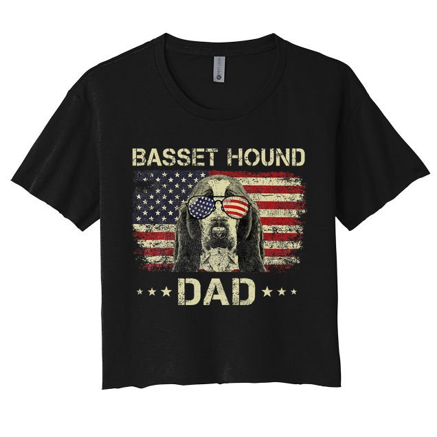 Basset Hound Dad Dog Lovers American Flag 4th Of July Crop Top