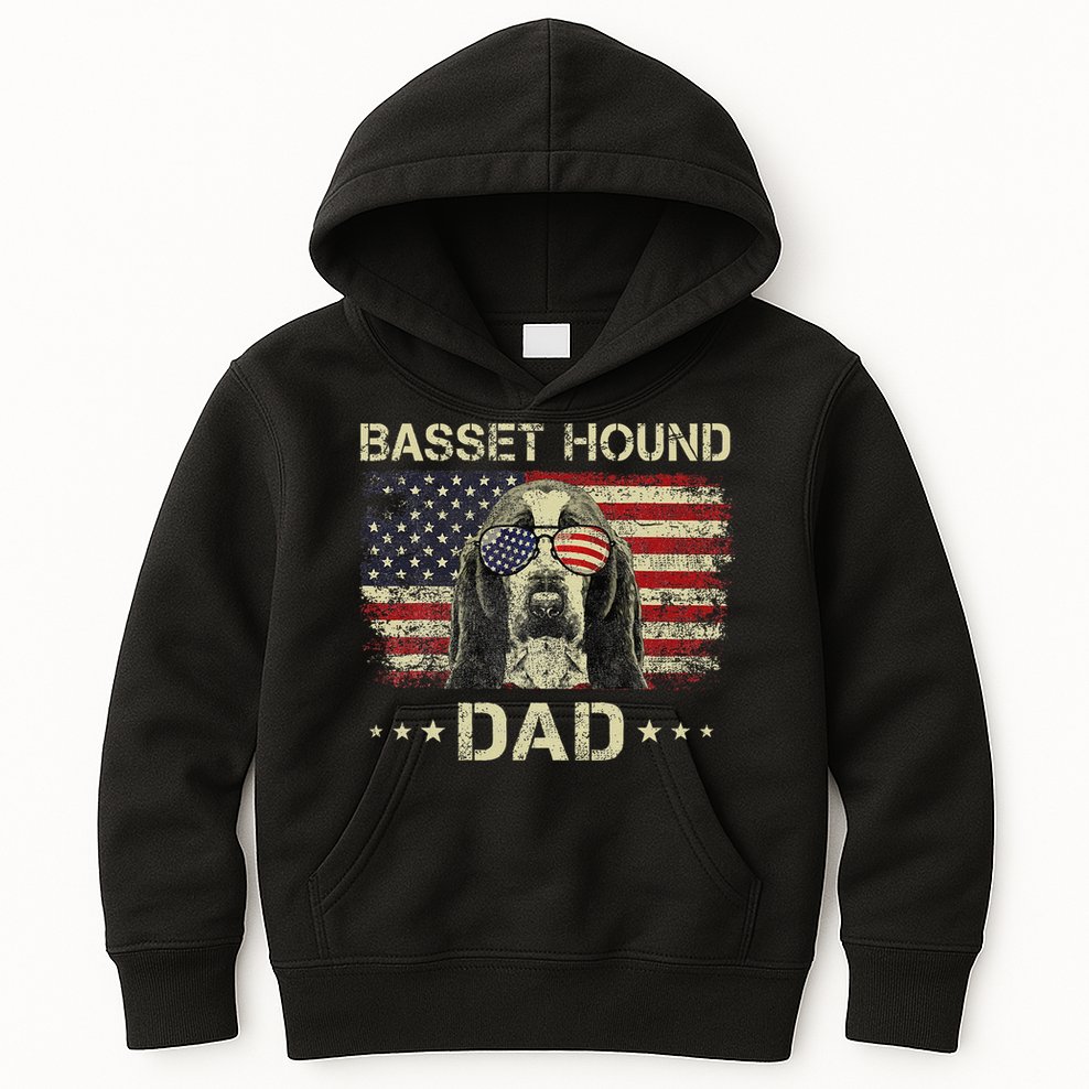 Basset Hound Dad Dog Lovers American Flag 4th Of July Kids Hoodie