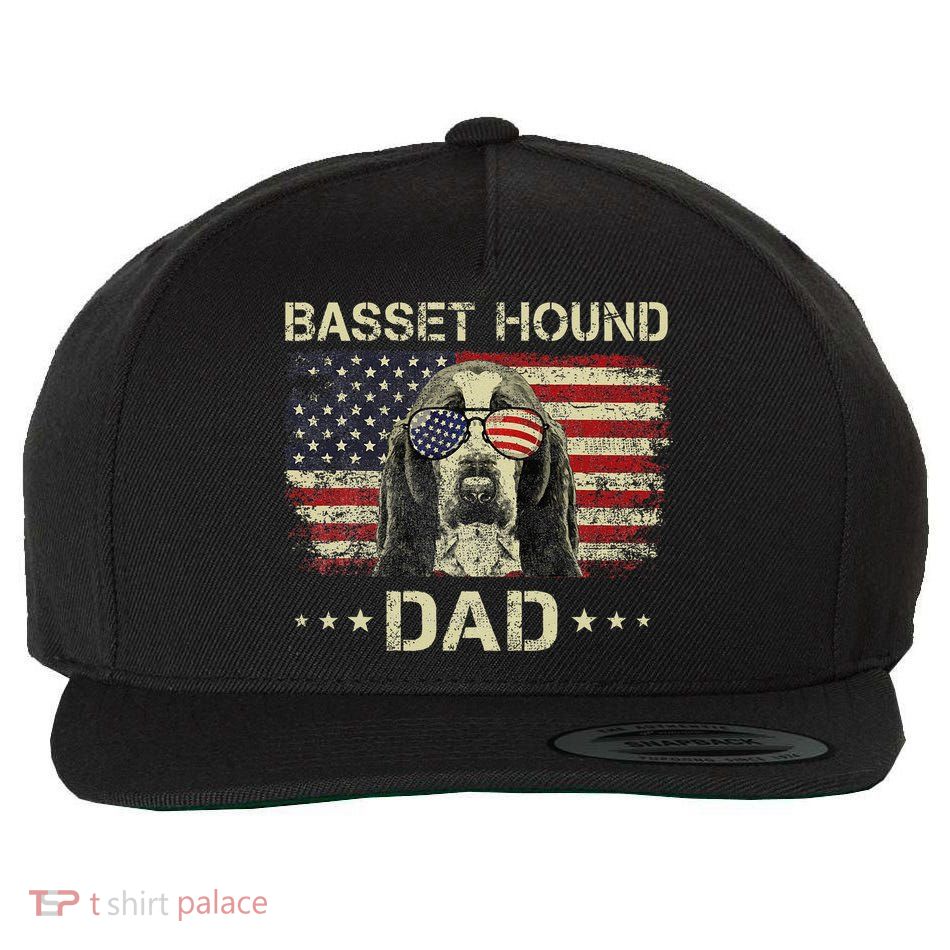 Basset Hound Dad Dog Lovers American Flag 4th Of July Wool Snapback Cap