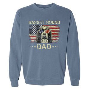 Basset Hound Dad Dog Lovers American Flag 4th Of July Garment-Dyed Sweatshirt