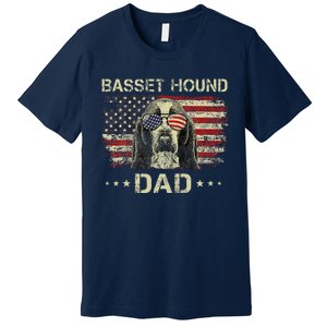 Basset Hound Dad Dog Lovers American Flag 4th Of July Premium T-Shirt