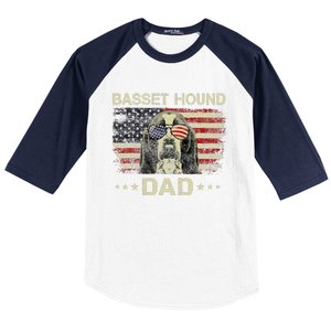 Basset Hound Dad Dog Lovers American Flag 4th Of July Baseball Sleeve Shirt