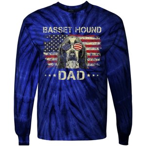 Basset Hound Dad Dog Lovers American Flag 4th Of July Tie-Dye Long Sleeve Shirt