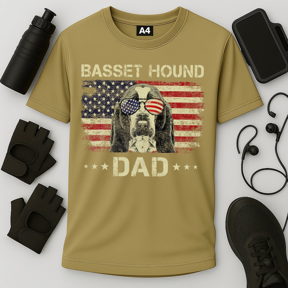 Basset Hound Dad Dog Lovers American Flag 4th Of July Cooling Performance Crew T-Shirt