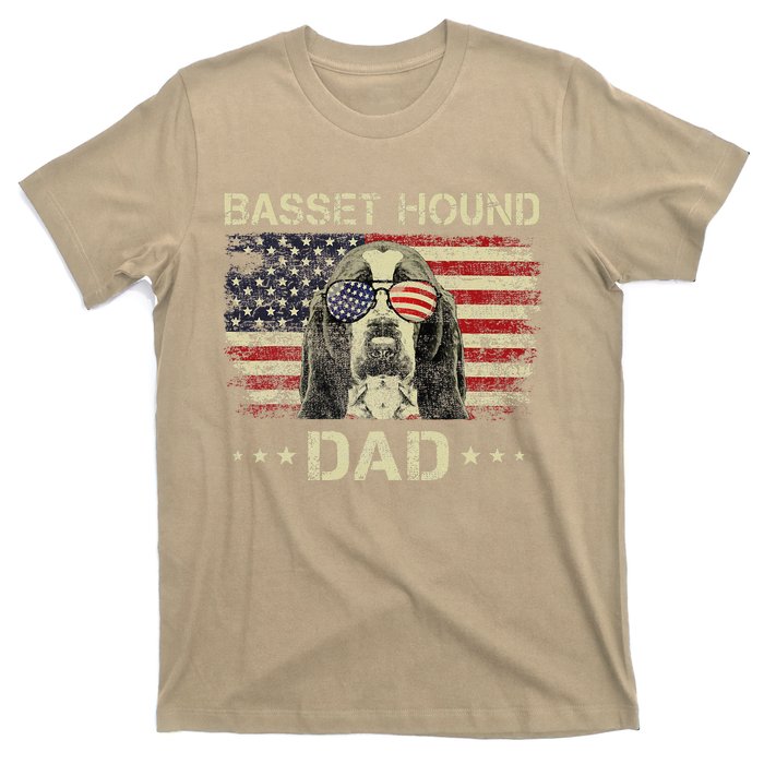 Basset Hound Dad Dog Lovers American Flag 4th Of July T-Shirt