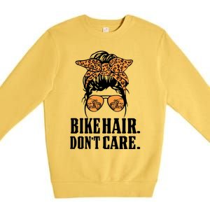 Bike Hair Don't Care Leopard Motorcycle Messy Bun Biker Life Cool Gift Premium Crewneck Sweatshirt