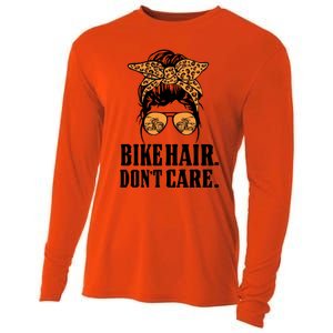 Bike Hair Don't Care Leopard Motorcycle Messy Bun Biker Life Cool Gift Cooling Performance Long Sleeve Crew