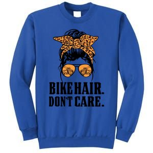 Bike Hair Don't Care Leopard Motorcycle Messy Bun Biker Life Cool Gift Sweatshirt