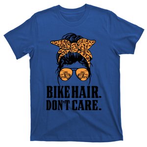 Bike Hair Don't Care Leopard Motorcycle Messy Bun Biker Life Cool Gift T-Shirt