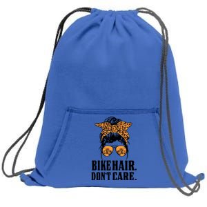 Bike Hair Don't Care Leopard Motorcycle Messy Bun Biker Life Cool Gift Sweatshirt Cinch Pack Bag