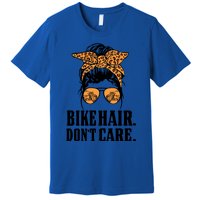 Bike Hair Don't Care Leopard Motorcycle Messy Bun Biker Life Cool Gift Premium T-Shirt