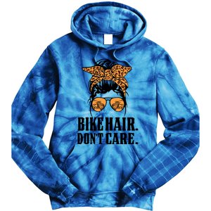 Bike Hair Don't Care Leopard Motorcycle Messy Bun Biker Life Cool Gift Tie Dye Hoodie