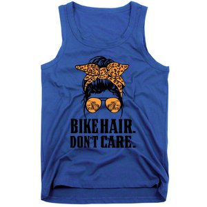 Bike Hair Don't Care Leopard Motorcycle Messy Bun Biker Life Cool Gift Tank Top