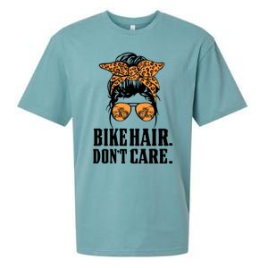 Bike Hair Don't Care Leopard Motorcycle Messy Bun Biker Life Cool Gift Sueded Cloud Jersey T-Shirt