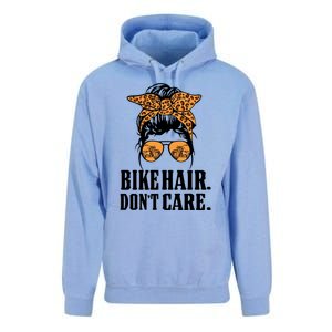 Bike Hair Don't Care Leopard Motorcycle Messy Bun Biker Life Cool Gift Unisex Surf Hoodie