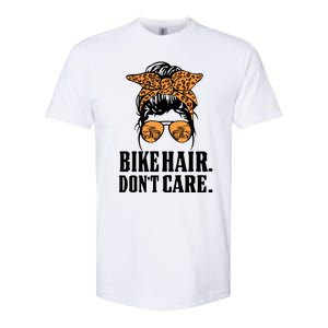 Bike Hair Don't Care Leopard Motorcycle Messy Bun Biker Life Cool Gift Softstyle CVC T-Shirt