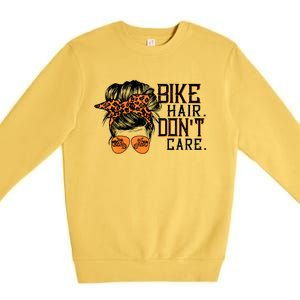 Bike Hair Don't Care Messy Bun Biker Messy Bun Mom Gift Premium Crewneck Sweatshirt