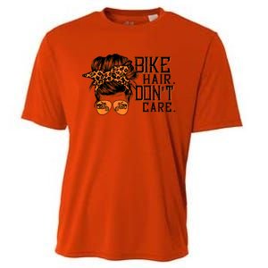 Bike Hair Don't Care Messy Bun Biker Messy Bun Mom Gift Cooling Performance Crew T-Shirt