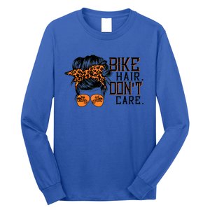 Bike Hair Don't Care Messy Bun Biker Messy Bun Mom Gift Long Sleeve Shirt