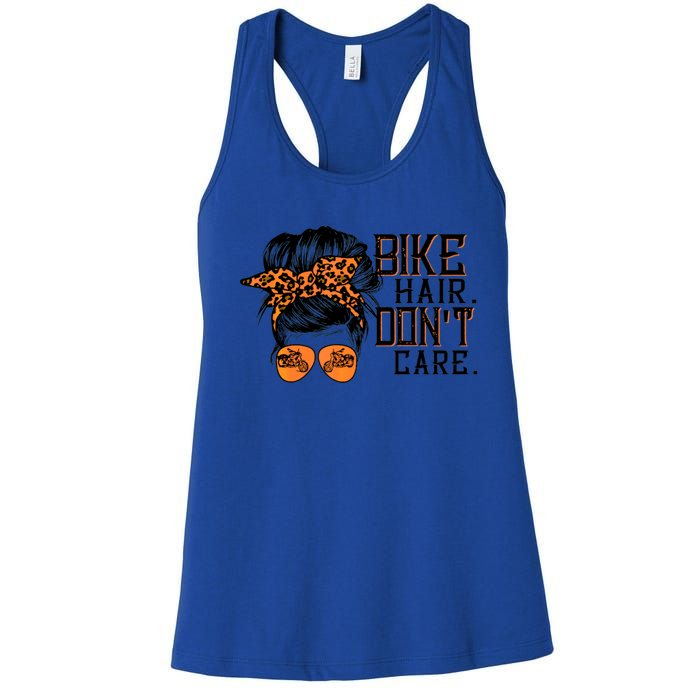 Bike Hair Don't Care Messy Bun Biker Messy Bun Mom Gift Women's Racerback Tank