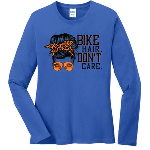 Bike Hair Don't Care Messy Bun Biker Messy Bun Mom Gift Ladies Long Sleeve Shirt