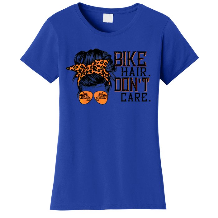 Bike Hair Don't Care Messy Bun Biker Messy Bun Mom Gift Women's T-Shirt