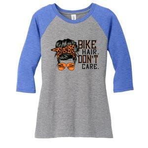 Bike Hair Don't Care Messy Bun Biker Messy Bun Mom Gift Women's Tri-Blend 3/4-Sleeve Raglan Shirt