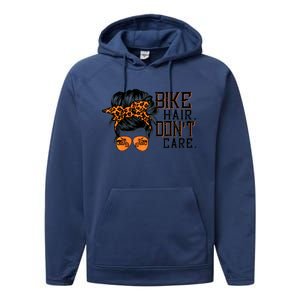 Bike Hair Don't Care Messy Bun Biker Messy Bun Mom Gift Performance Fleece Hoodie