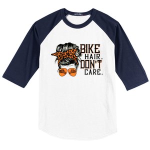 Bike Hair Don't Care Messy Bun Biker Messy Bun Mom Gift Baseball Sleeve Shirt