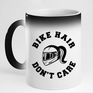 Bike Hair Don't Care Messy Bun Biker Mom Gift 11oz Black Color Changing Mug