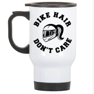 Bike Hair Don't Care Messy Bun Biker Mom Gift Stainless Steel Travel Mug