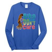 Bike Hair Don't Care Messy Bun Hairstyle Motorcycle Biker Meaningful Gift Tall Long Sleeve T-Shirt