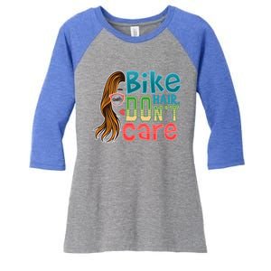 Bike Hair Don't Care Messy Bun Hairstyle Motorcycle Biker Meaningful Gift Women's Tri-Blend 3/4-Sleeve Raglan Shirt