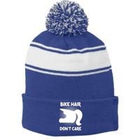 Bike Hair Don't Care Motorcycle Enduro Dirt Bike Riding Gift Stripe Pom Pom Beanie