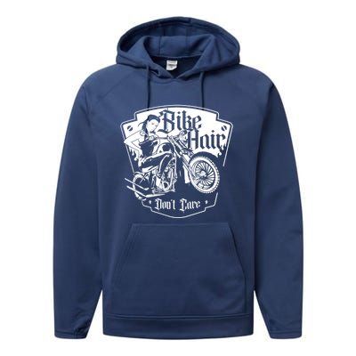 Bike Hair Don't Care Biker Motorcycle Bike Gift Performance Fleece Hoodie