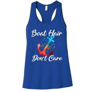 Boat Hair Don't Care Anchor Funny Beach Dive Lover Mom Gift Women's Racerback Tank