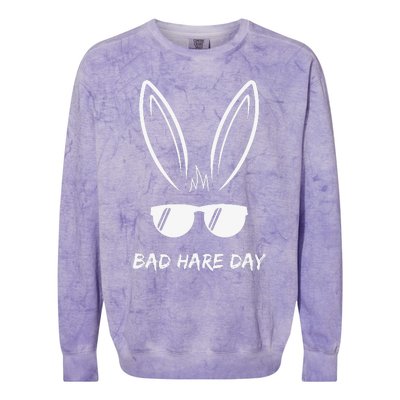 Bad Hare Day Funny Bunny Rabbit Design Glasses Cool Meme Pun Colorblast Crewneck Sweatshirt