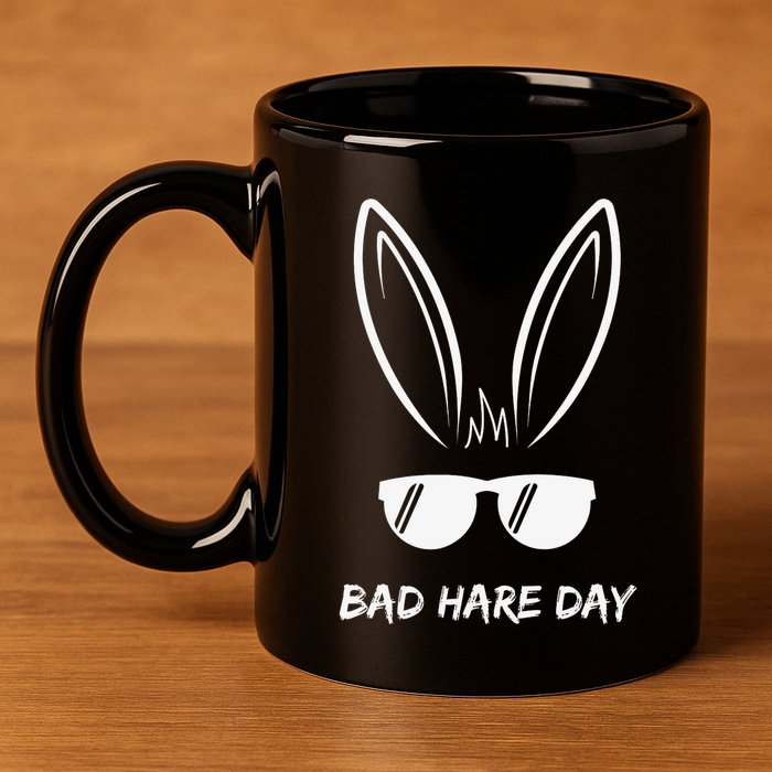 Bad Hare Day Funny Bunny Rabbit Design Glasses Cool Meme Pun 11oz C Handle Ceramic Mug