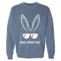 Bad Hare Day Funny Bunny Rabbit Design Glasses Cool Meme Pun Garment-Dyed Sweatshirt